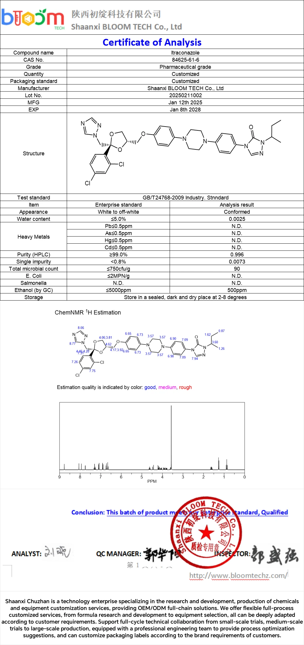 itraconazole COA | Shaanxi BLOOM Tech Co., Ltd